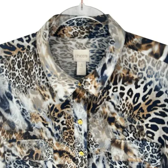 Chicos Shirt Womens XXL Brown Animal Print Zebra Cheetah Popover Tunic Top - Picture 5 of 16